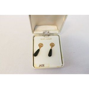 Green Jade 14k Gold Chinese Symbol Dangle Drop Earrings